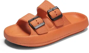 Unisex Double Buckle Sandals Adjustable EVA Comfort Flat Waterproof Rubber Cloud Slides Slippers