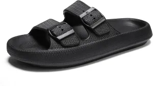 Unisex Double Buckle Sandals Adjustable EVA Comfort Flat Waterproof Rubber Cloud Slides Slippers