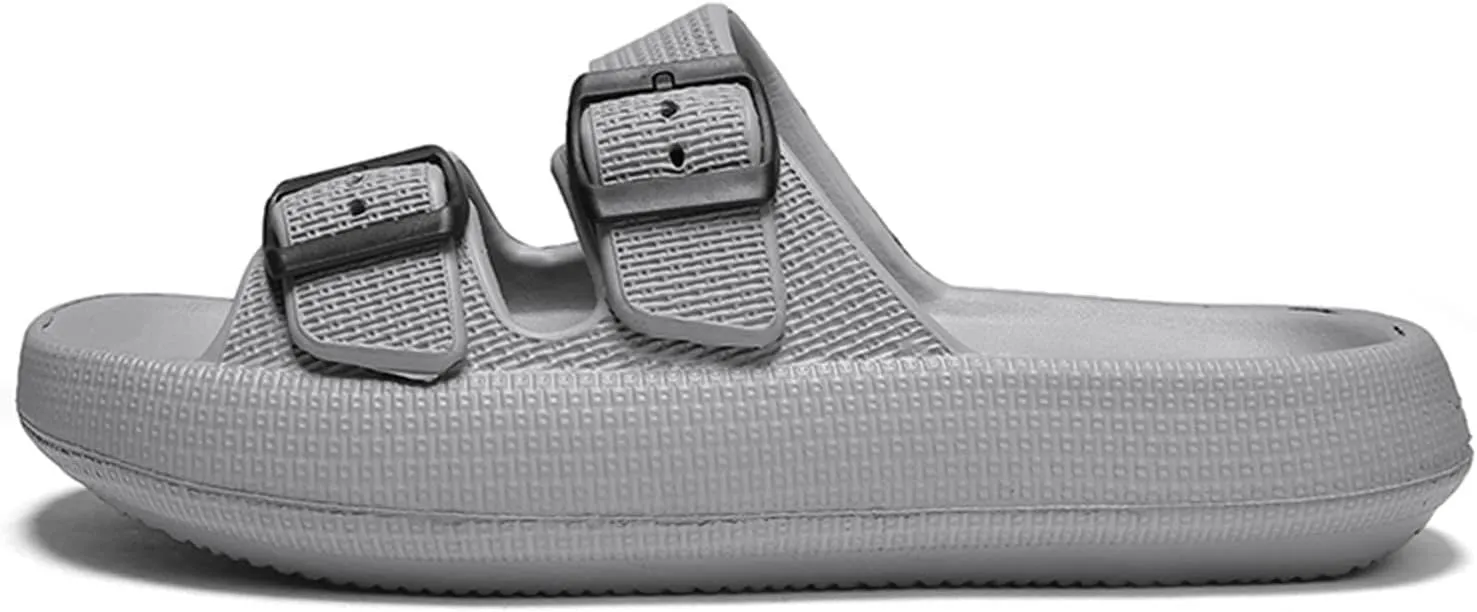 Unisex Double Buckle Sandals Adjustable EVA Comfort Flat Waterproof Rubber Cloud Slides Slippers