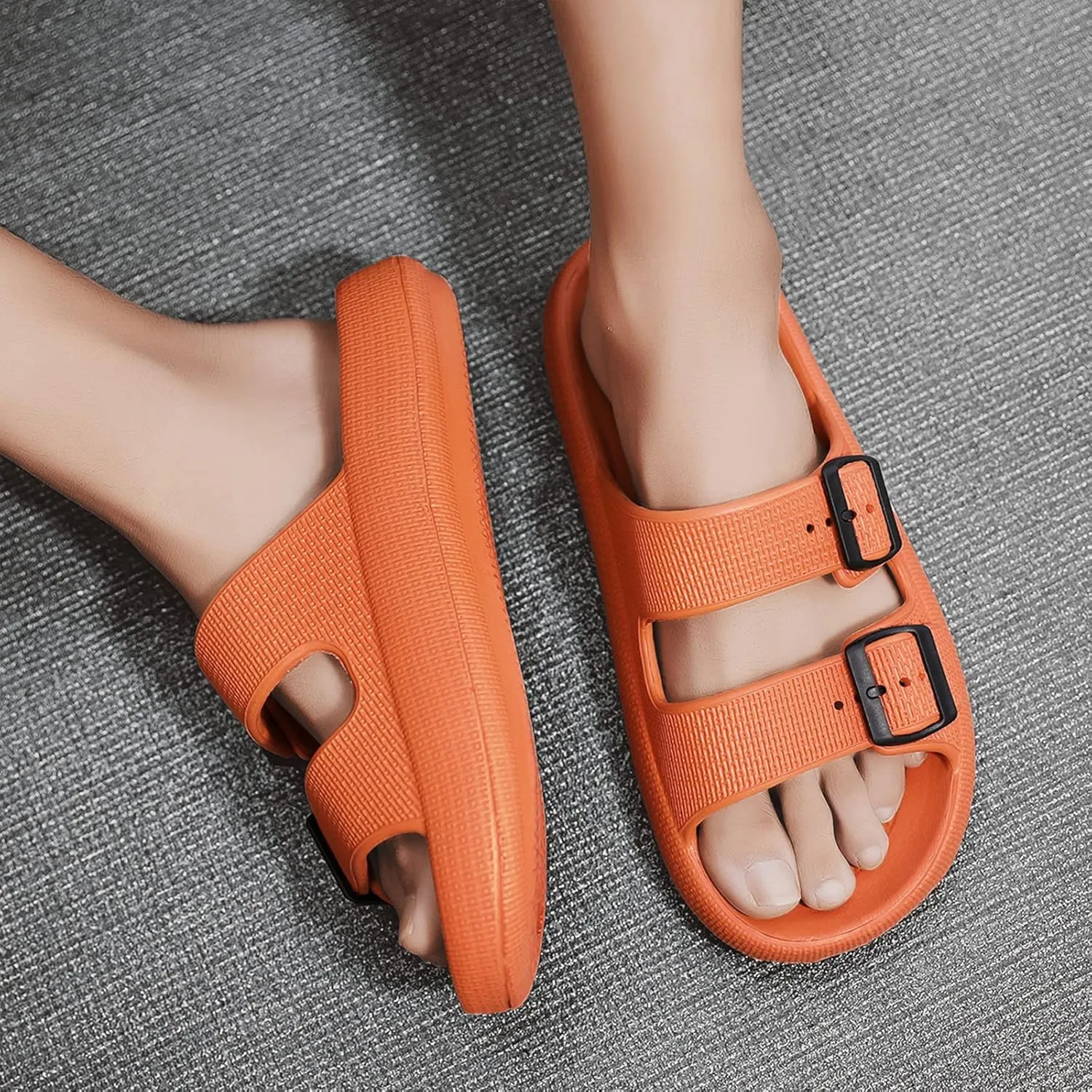 Unisex Double Buckle Sandals Adjustable EVA Comfort Flat Waterproof Rubber Cloud Slides Slippers