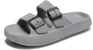 Unisex Double Buckle Sandals Adjustable EVA Comfort Flat Waterproof Rubber Cloud Slides Slippers