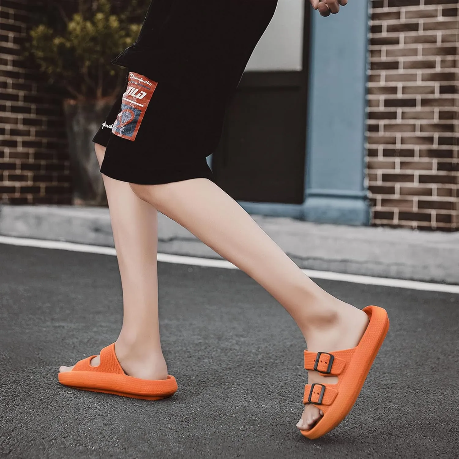 Unisex Double Buckle Sandals Adjustable EVA Comfort Flat Waterproof Rubber Cloud Slides Slippers