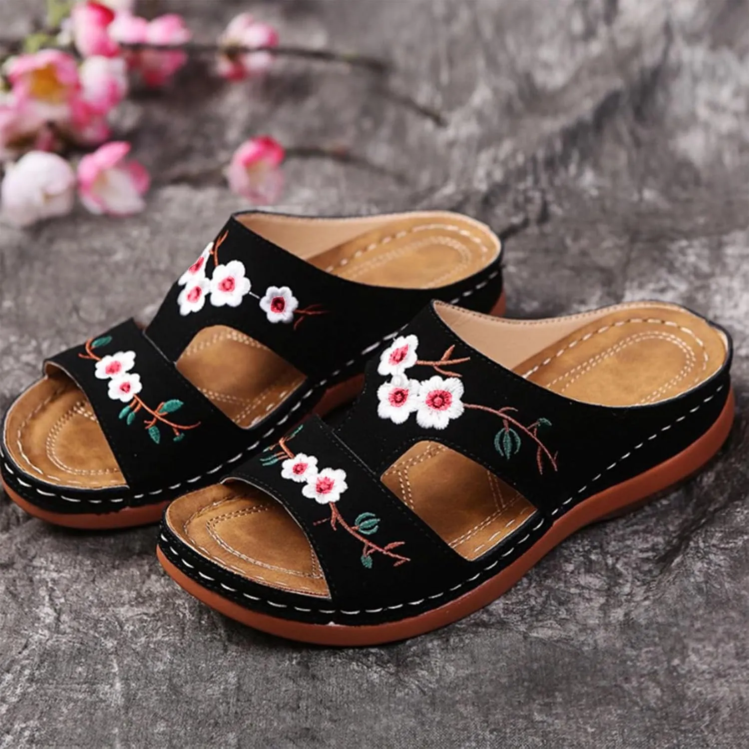 Vacation Sandals for Women Memory Foam Beach Slides Breathable Casual Sandals Women's Thick Bottom Sandals