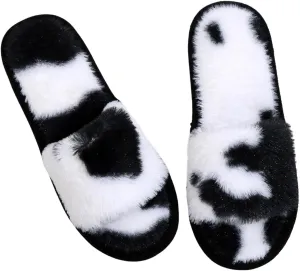 Verdusa Women's Cow Print Fuzzy House Bedroom Slippers Slip On Furry Slippers Shoes