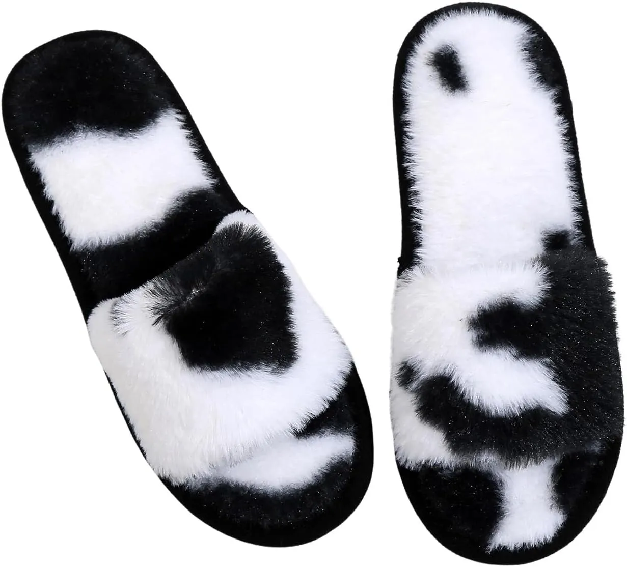 Verdusa Women's Cow Print Fuzzy House Bedroom Slippers Slip On Furry Slippers Shoes