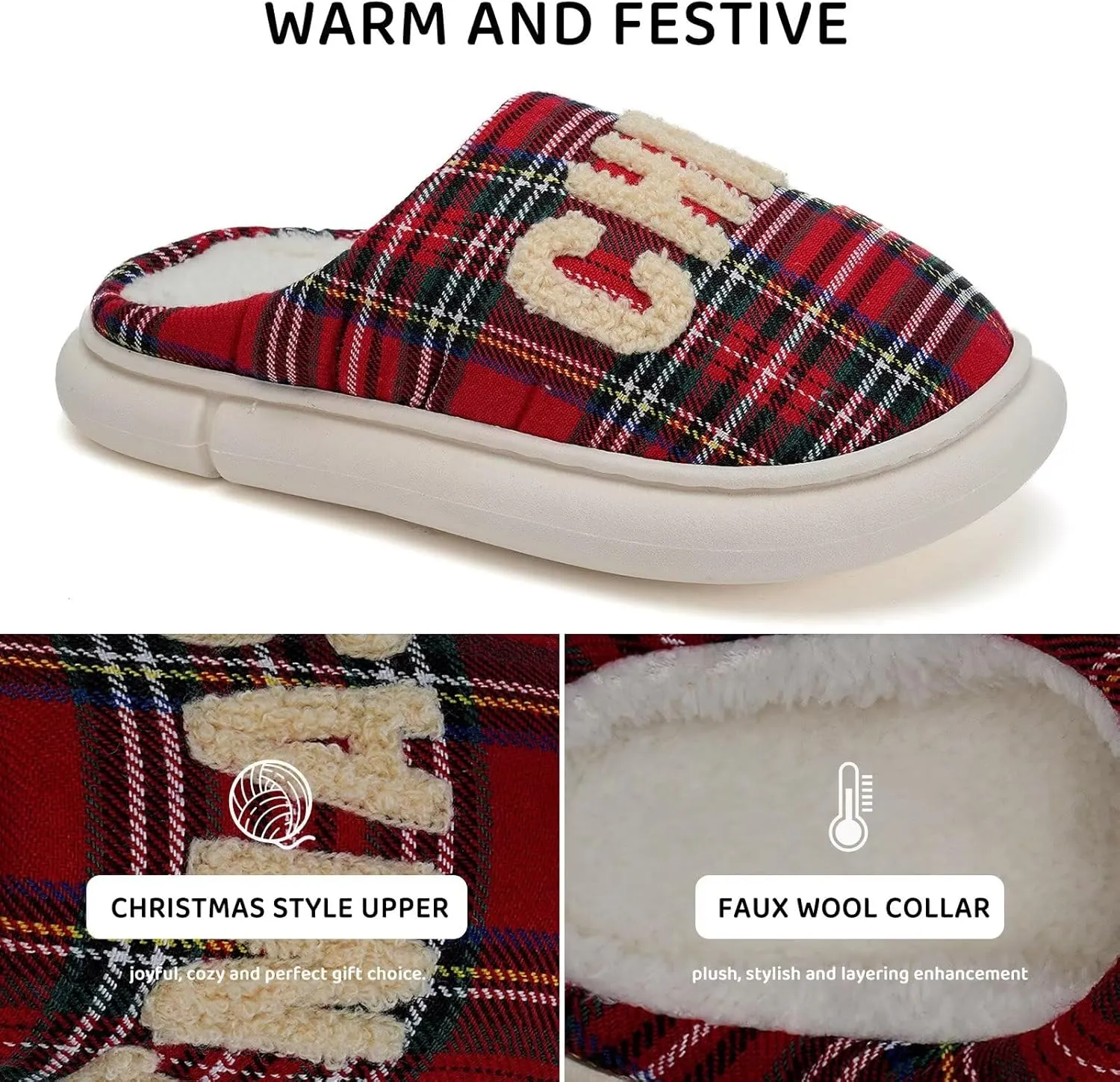 WateLves Women's Pillow Warm Memory Foam Slippers Comfortable Cute House Shoes Lightweight Fuzzy Christmas Slippers
