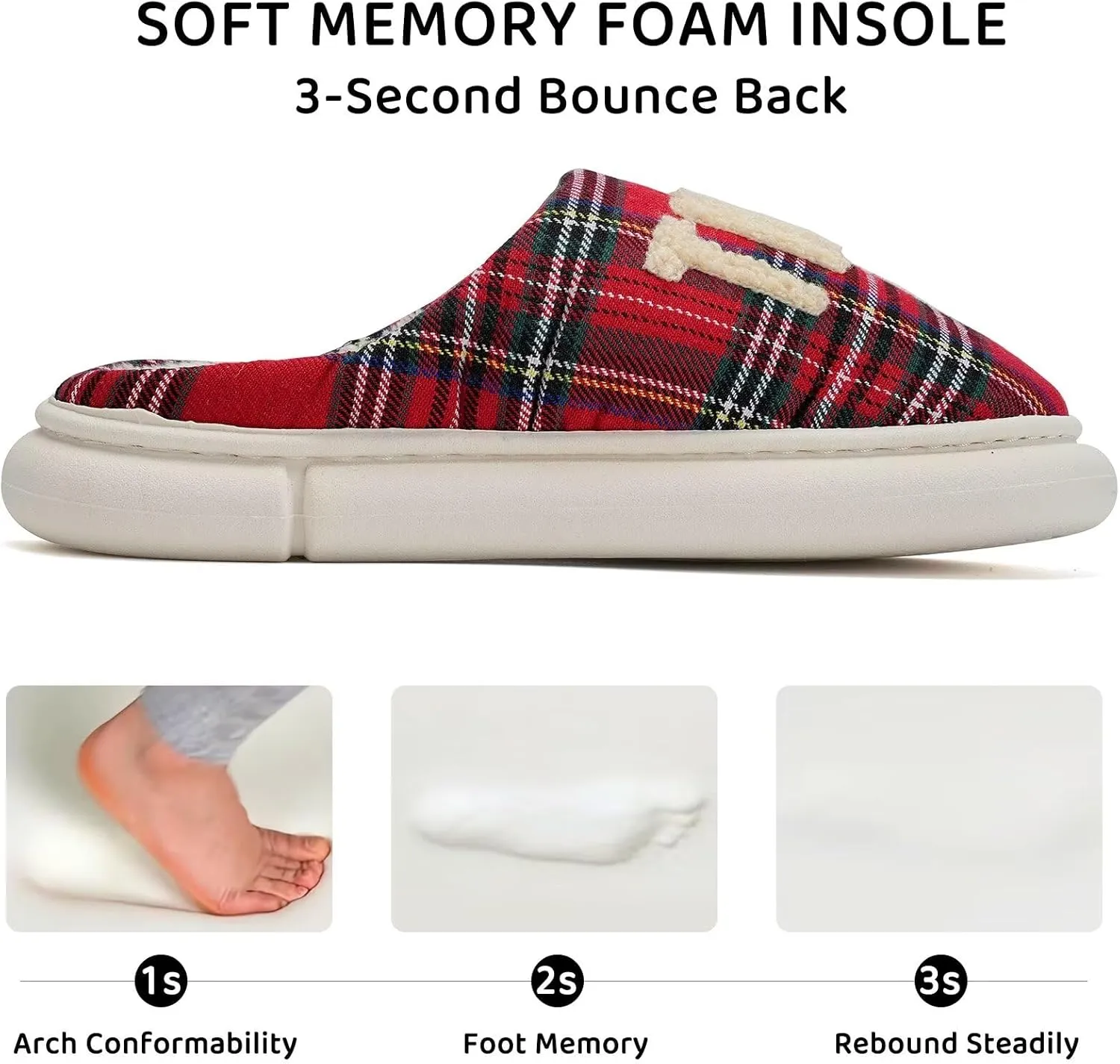 WateLves Women's Pillow Warm Memory Foam Slippers Comfortable Cute House Shoes Lightweight Fuzzy Christmas Slippers