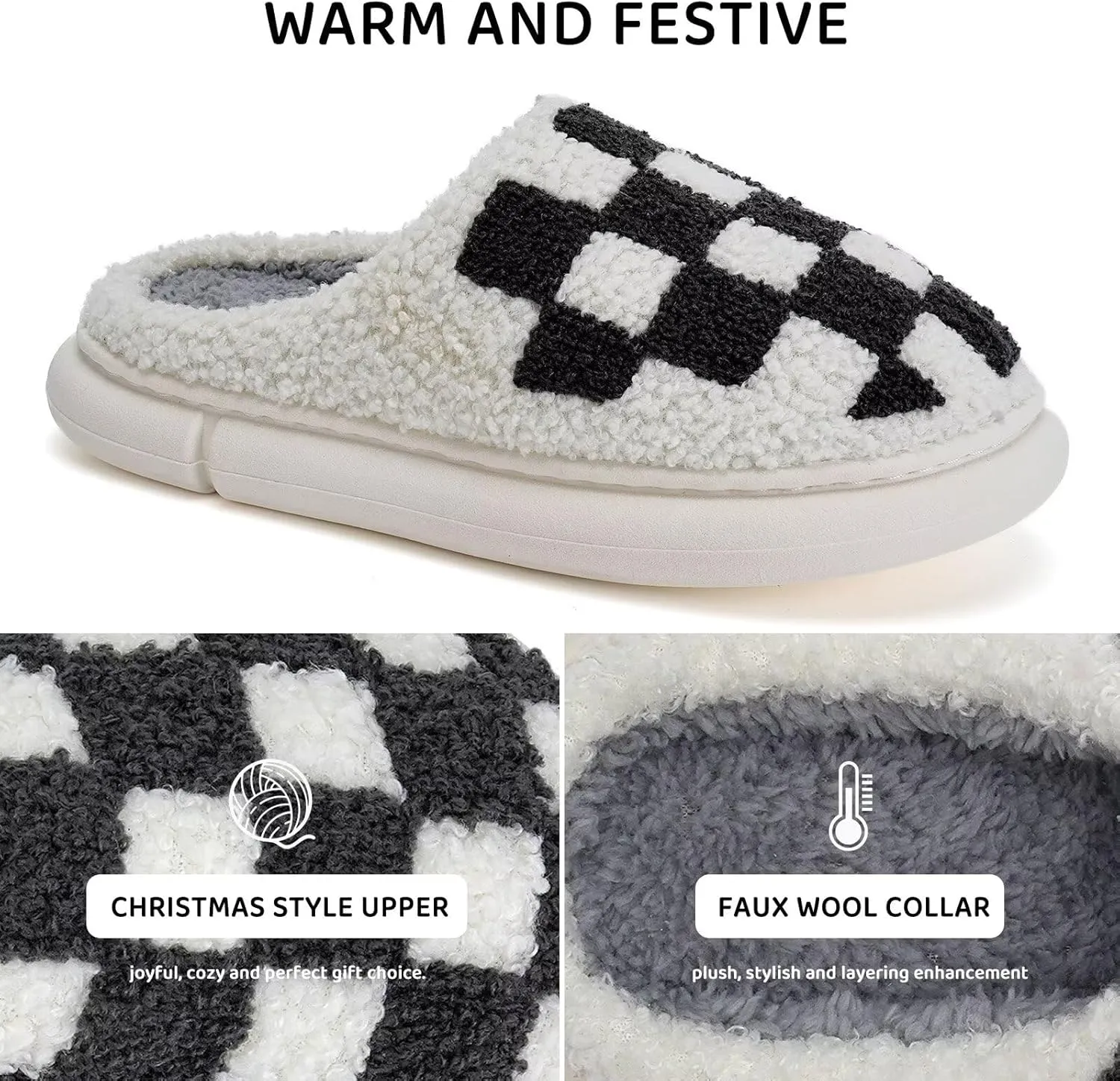 WateLves Women's Pillow Warm Memory Foam Slippers Comfortable Cute House Shoes Lightweight Fuzzy Christmas Slippers