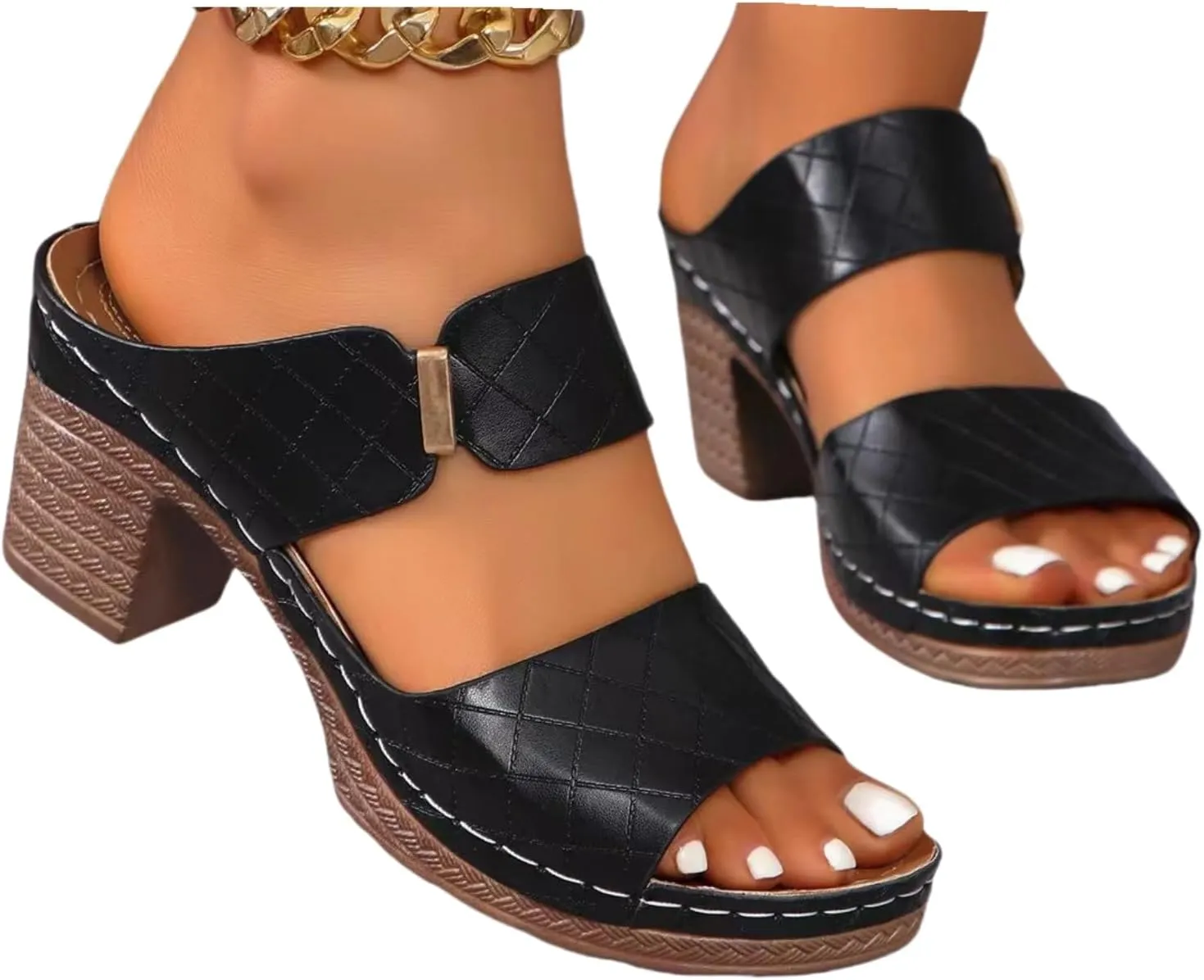 Wedge Sandals For Women 2025 Comfortable Open Toe Ankle Strap Chunky Heel Party Dress Wedding Pumps Shoes Block Heels