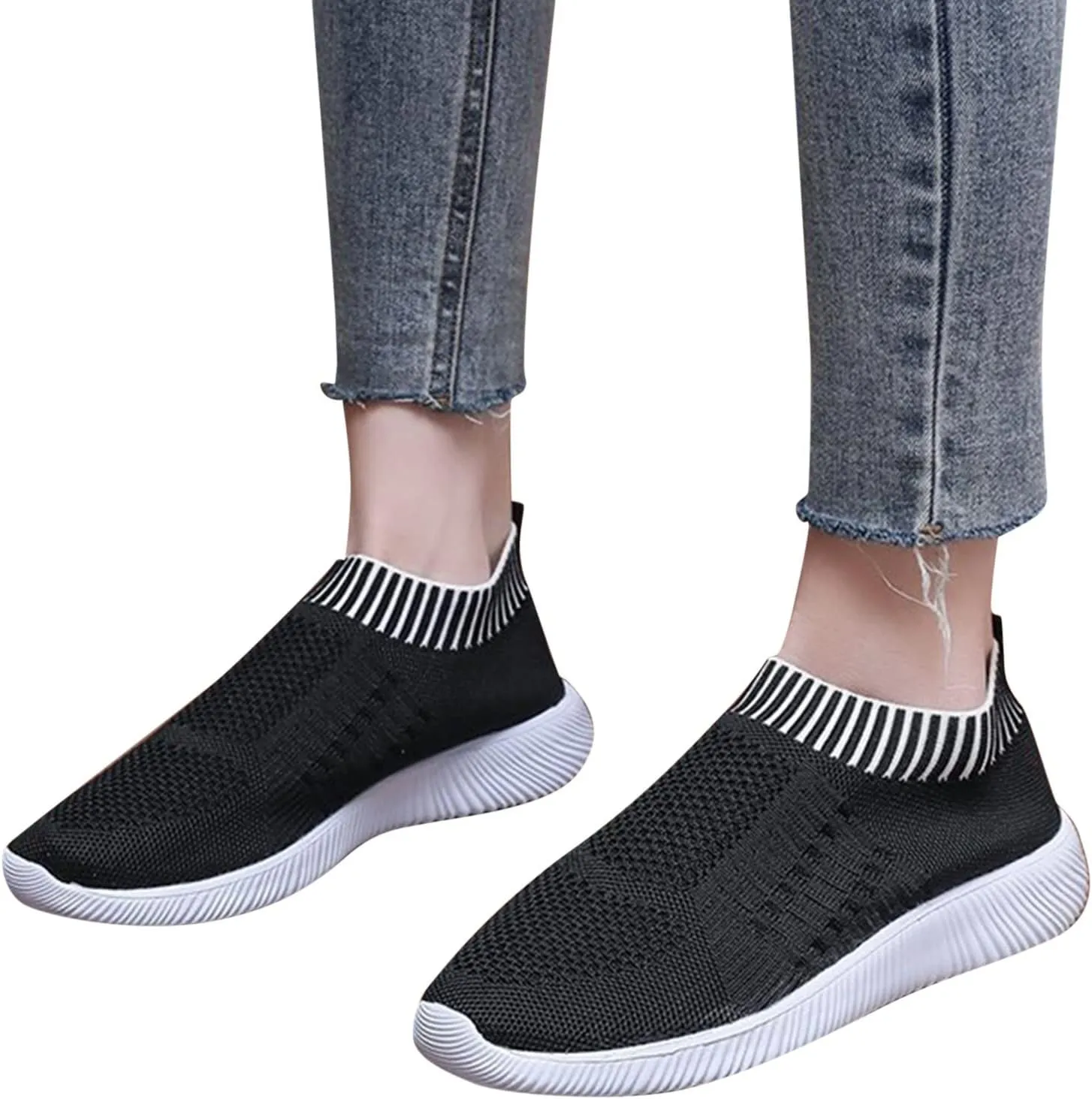 Women Canvas Slip On Sneakers Casual Walking Shoes Lightweight Flat Comfortable Elastic Non Slip Loafers