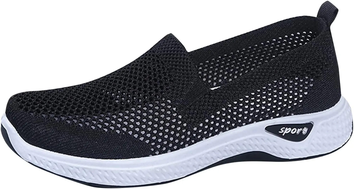 Women Canvas Slip On Sneakers Casual Walking Shoes Lightweight Flat Comfortable Elastic Non Slip Loafers