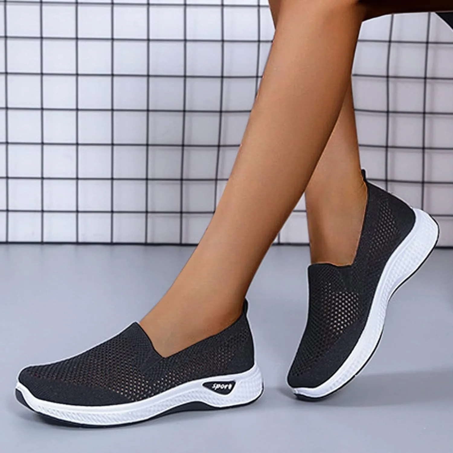 Women Canvas Slip On Sneakers Casual Walking Shoes Lightweight Flat Comfortable Elastic Non Slip Loafers