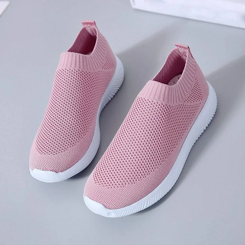 Women Casual Slip On Sneakers Breathable Knit Walking Shoes Lightweight Loafers Non Slip Comfortable Flats