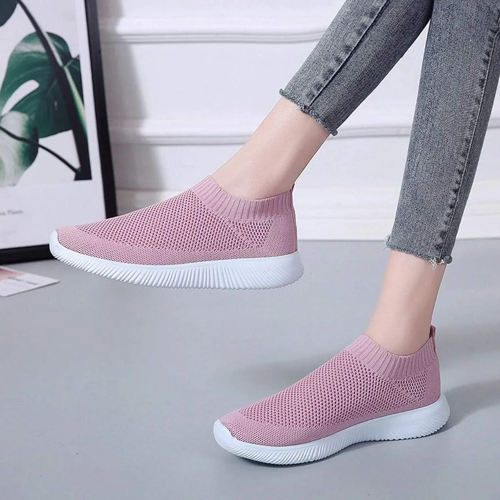 Women Casual Slip On Sneakers Breathable Knit Walking Shoes Lightweight Loafers Non Slip Comfortable Flats