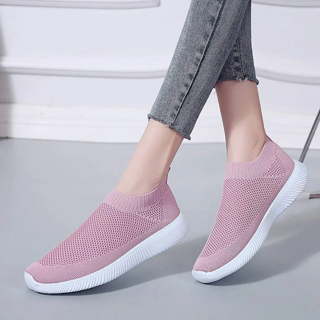 Women Casual Slip On Sneakers Breathable Knit Walking Shoes Lightweight Loafers Non Slip Comfortable Flats