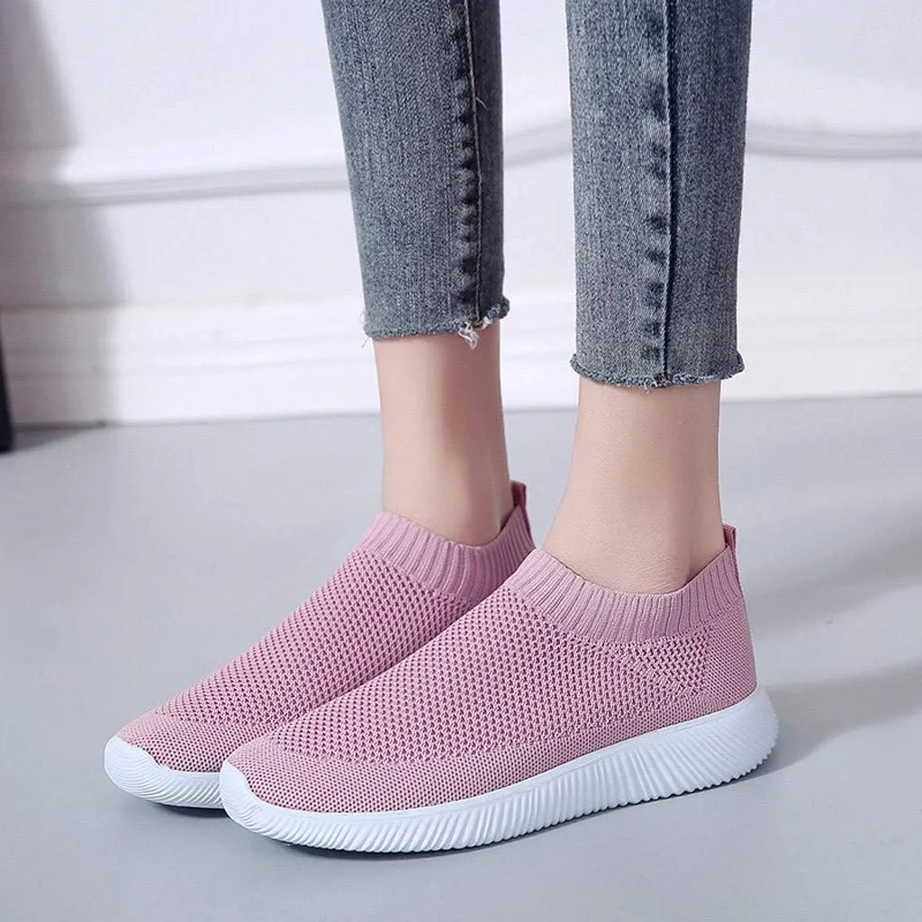 Women Casual Slip On Sneakers Breathable Knit Walking Shoes Lightweight Loafers Non Slip Comfortable Flats