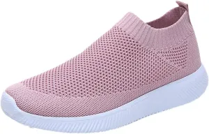 Women Casual Slip On Sneakers Breathable Knit Walking Shoes Lightweight Loafers Non Slip Comfortable Flats