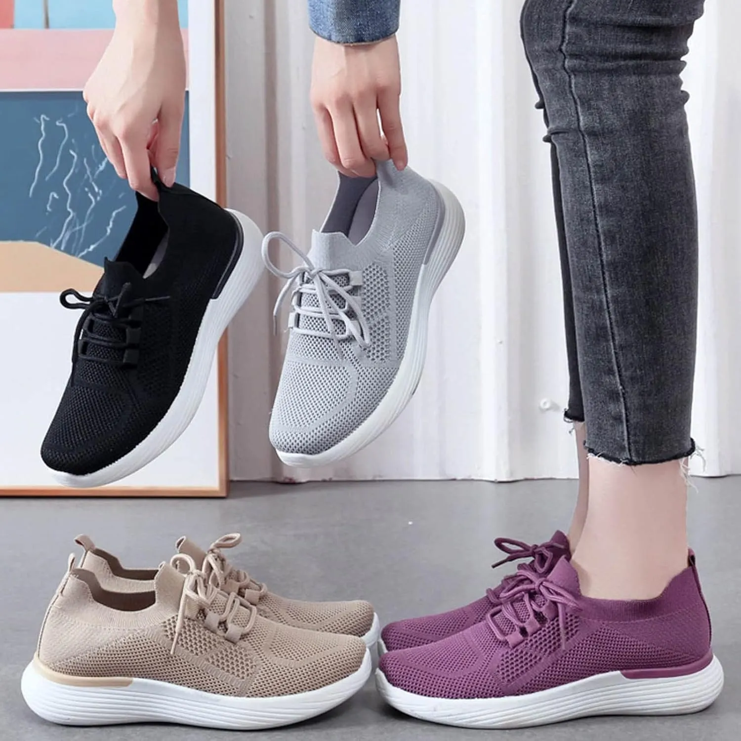 Women Comfortable Slip On Shoes Casual Walking Sneakers Lightweight Canvas Flats Non Slip Breathable Loafers