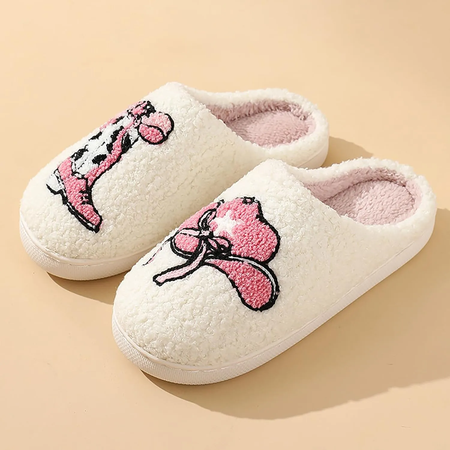 Women Retro Cowgirl Cowboy Boots Slippers Plush Embroidered Cowgirl Hat Slippers Winter Cozy Warm House Shoes Indoor Outdoor