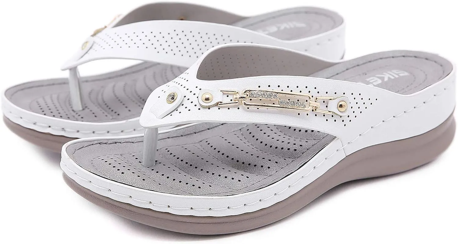 Women's Arch Support Flip Flops Comfortable Thong Sandals Wide Width Platform Beach Sandal for Woman Wedge Comfortable Boho Sandalias Para Mujer Dressy Summer Cute Flat Shoes