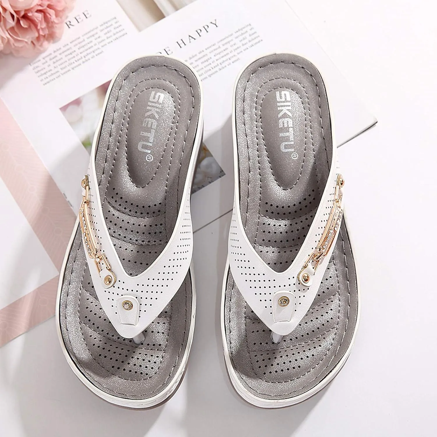 Women's Arch Support Flip Flops Comfortable Thong Sandals Wide Width Platform Beach Sandal for Woman Wedge Comfortable Boho Sandalias Para Mujer Dressy Summer Cute Flat Shoes