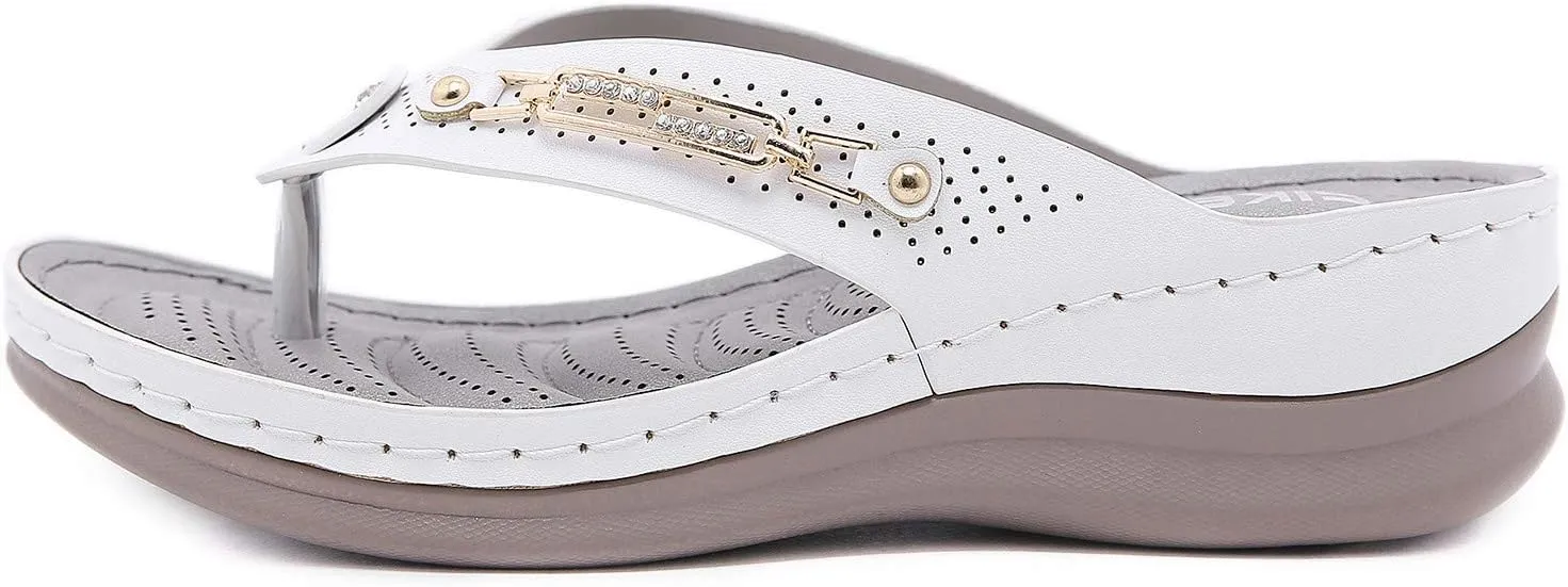 Women's Arch Support Flip Flops Comfortable Thong Sandals Wide Width Platform Beach Sandal for Woman Wedge Comfortable Boho Sandalias Para Mujer Dressy Summer Cute Flat Shoes