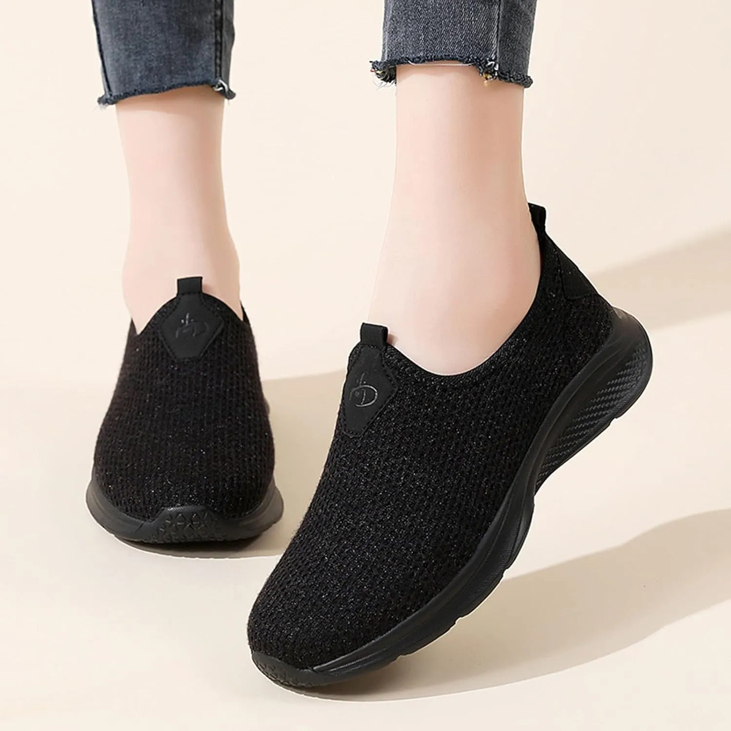 Womens Elastic Slip On Shoes Casual Comfortable Walking Sneakers Lightweight Canvas Flats Non Slip Loafers