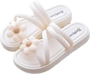 Women’s EVA Platform Flip Flops with 3D Cute Flower Soft Sandals Non-Slip Cushioned Slippers for Indoor & Outdoor