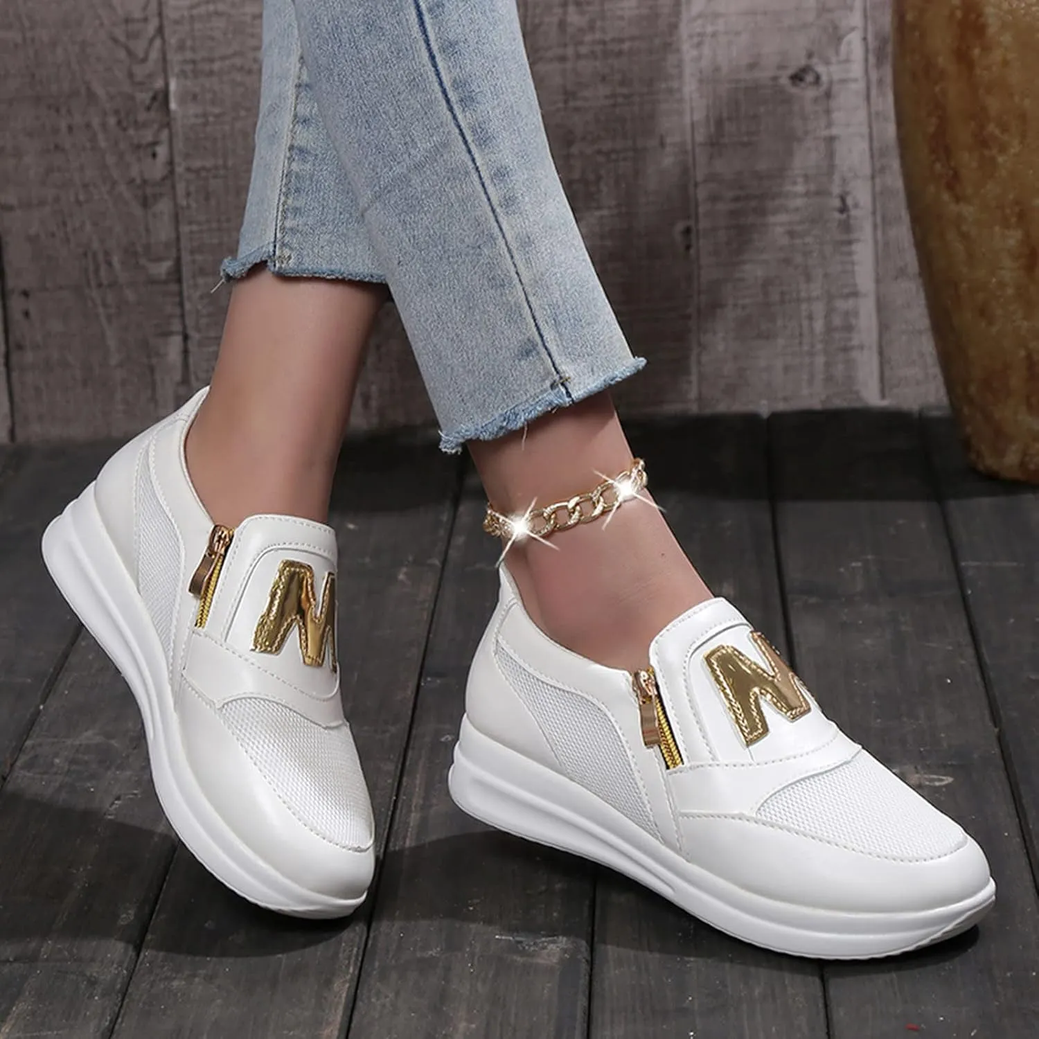 Womens Flat Slip On Shoes Casual Walking Sneakers Lightweight Canvas Comfortable Elastic Non Slip Loafers