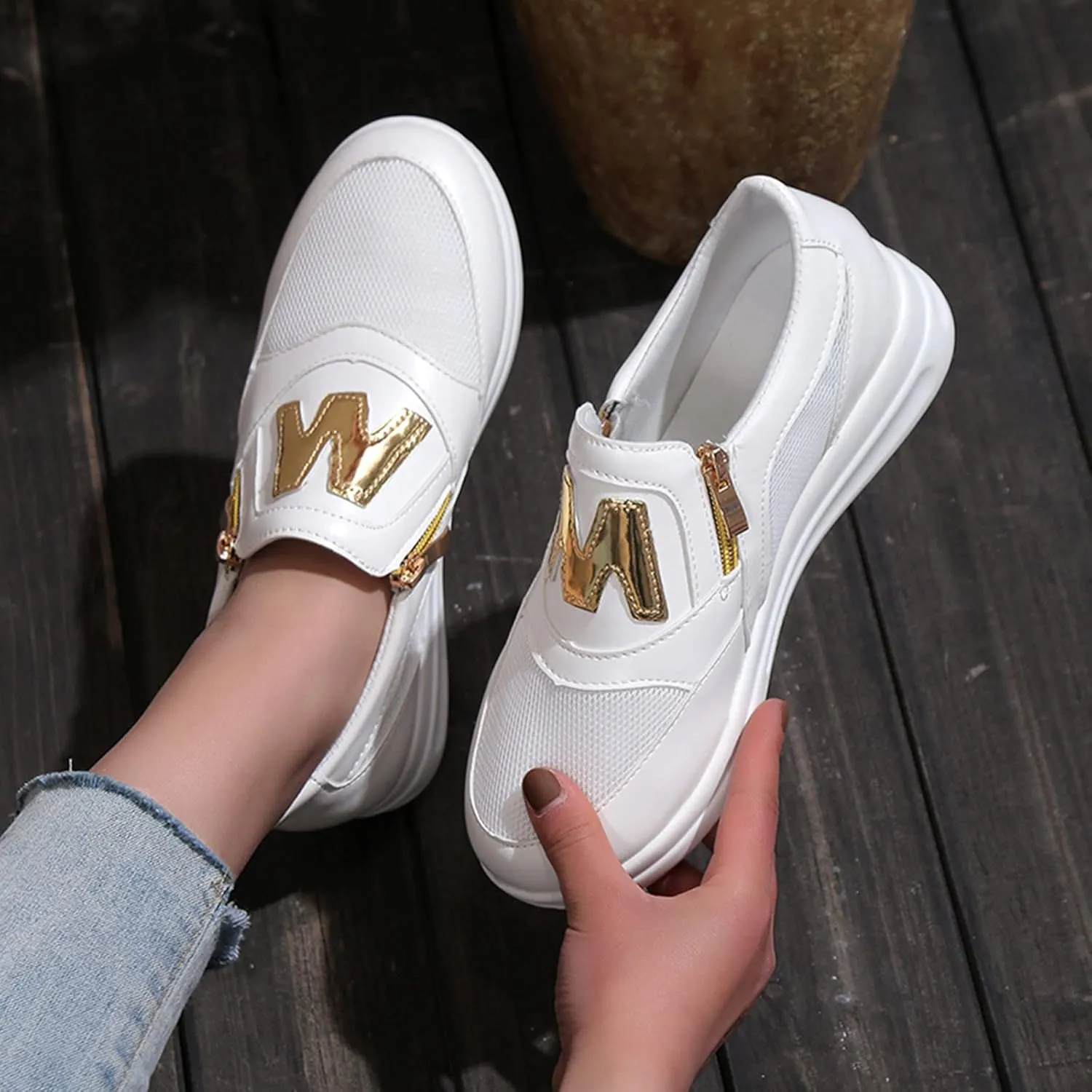 Womens Flat Slip On Shoes Casual Walking Sneakers Lightweight Canvas Comfortable Elastic Non Slip Loafers