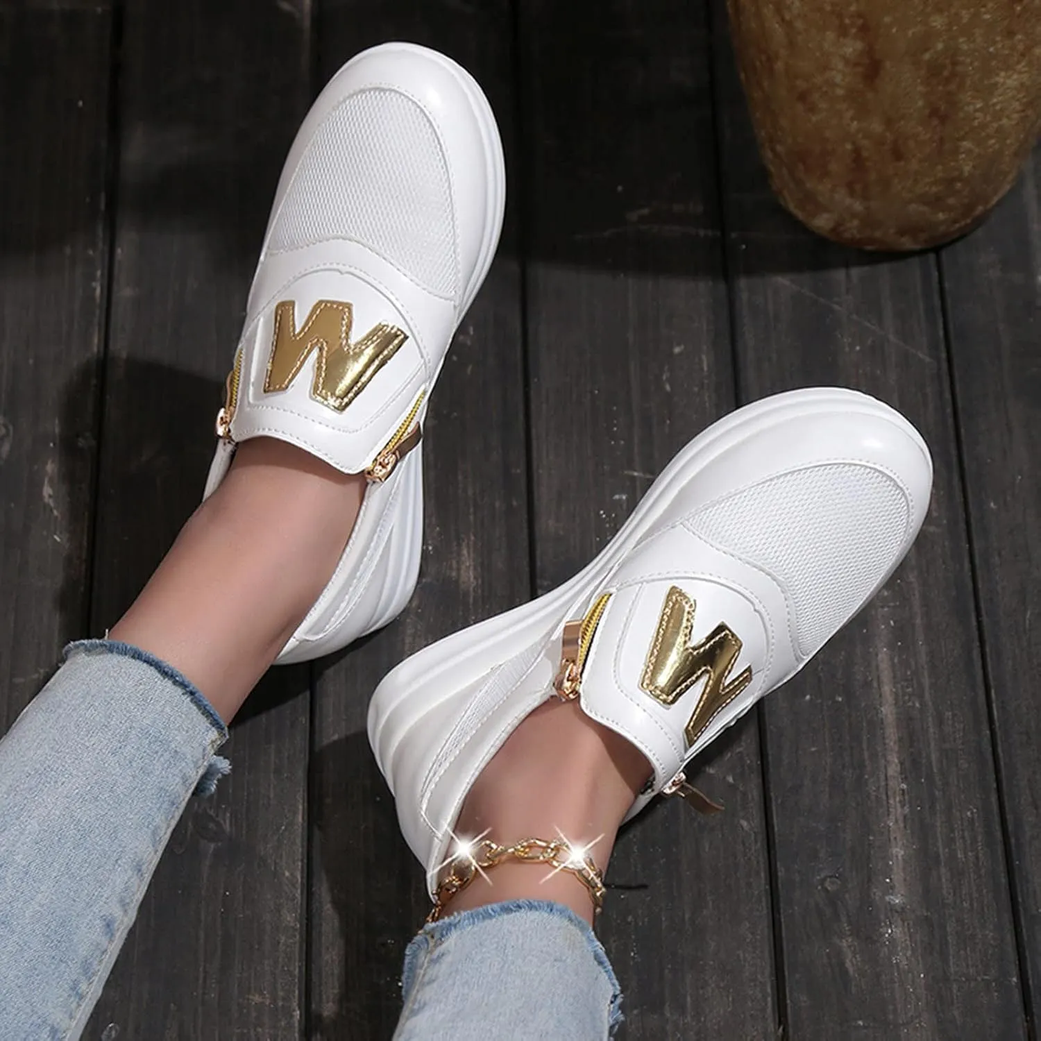 Womens Flat Slip On Shoes Casual Walking Sneakers Lightweight Canvas Comfortable Elastic Non Slip Loafers