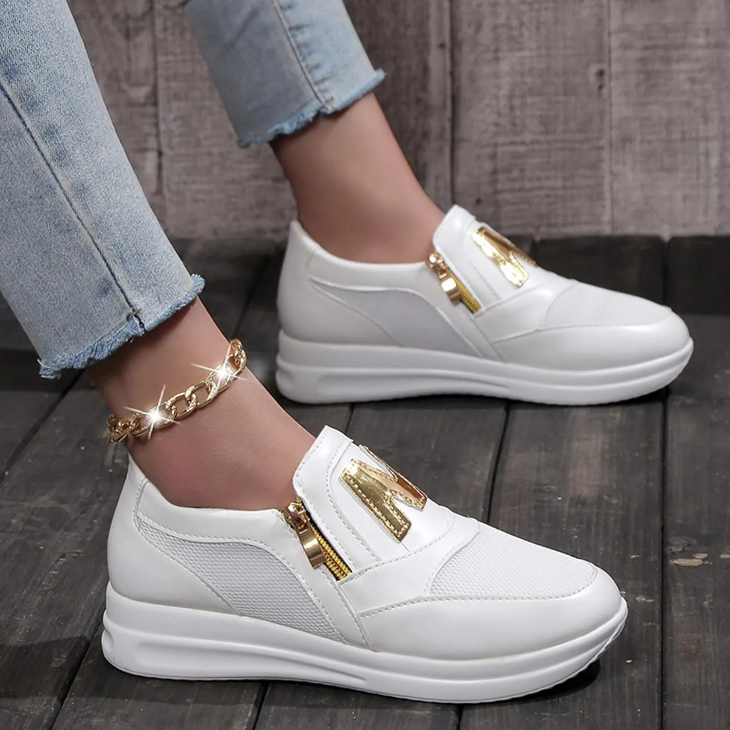 Womens Flat Slip On Shoes Casual Walking Sneakers Lightweight Canvas Comfortable Elastic Non Slip Loafers