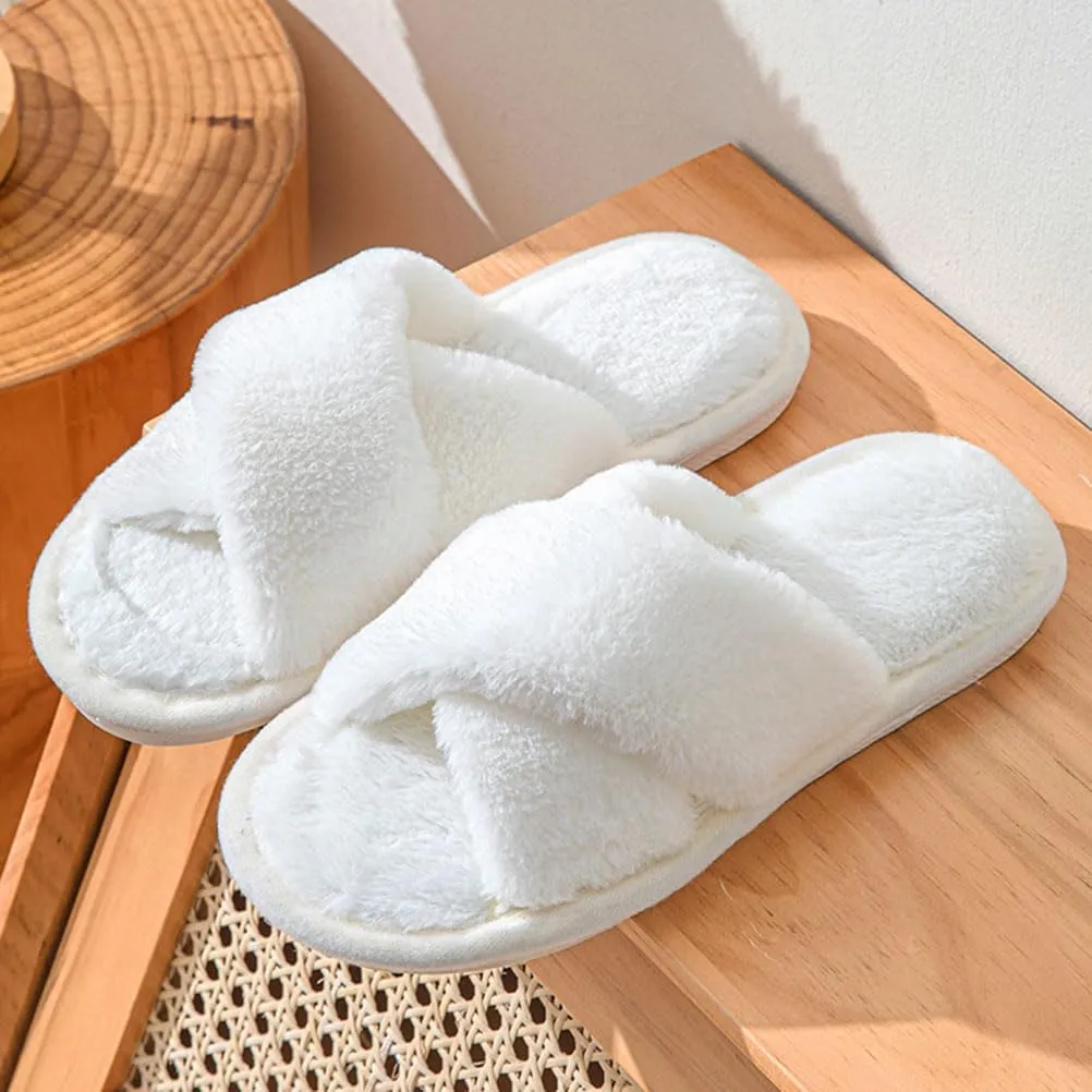 Womens Fuzzy Slippers Memory Foam Slippers Cozy Plush Home Slippers Open Toe House Shoes Indoor Outdoor Slide Slipper Home Shoes Indoor Slippers