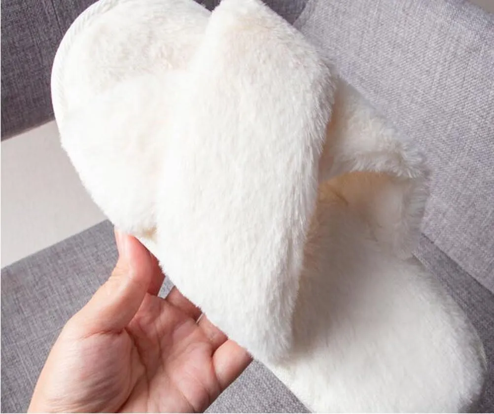 Womens Fuzzy Slippers Memory Foam Slippers Cozy Plush Home Slippers Open Toe House Shoes Indoor Outdoor Slide Slipper Home Shoes Indoor Slippers