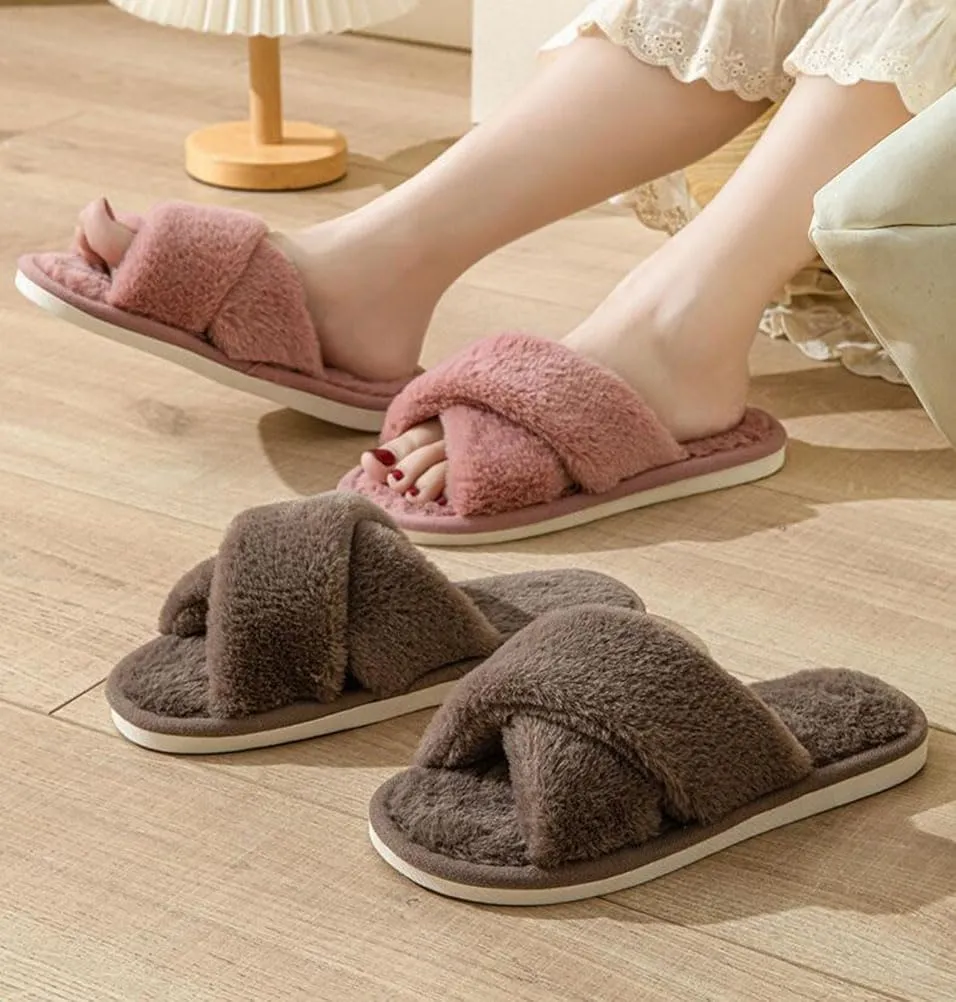 Womens Fuzzy Slippers Memory Foam Slippers Cozy Plush Home Slippers Open Toe House Shoes Indoor Outdoor Slide Slipper Home Shoes Indoor Slippers