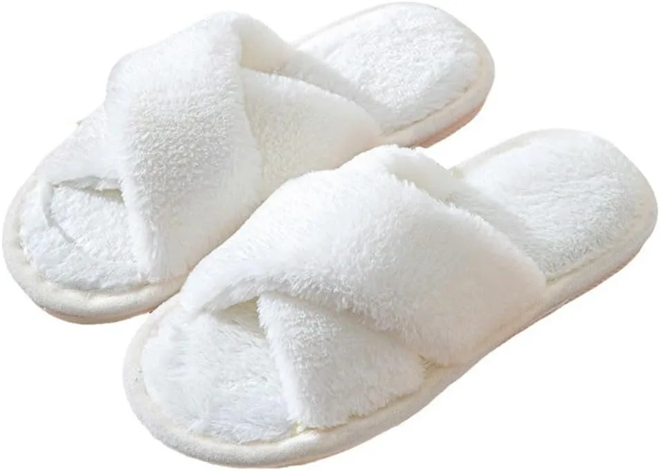 Womens Fuzzy Slippers Memory Foam Slippers Cozy Plush Home Slippers Open Toe House Shoes Indoor Outdoor Slide Slipper Home Shoes Indoor Slippers