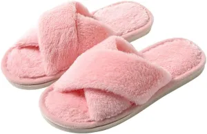 Womens Fuzzy Slippers Memory Foam Slippers Cozy Plush Home Slippers Open Toe House Shoes Indoor Outdoor Slide Slipper Home Shoes Indoor Slippers