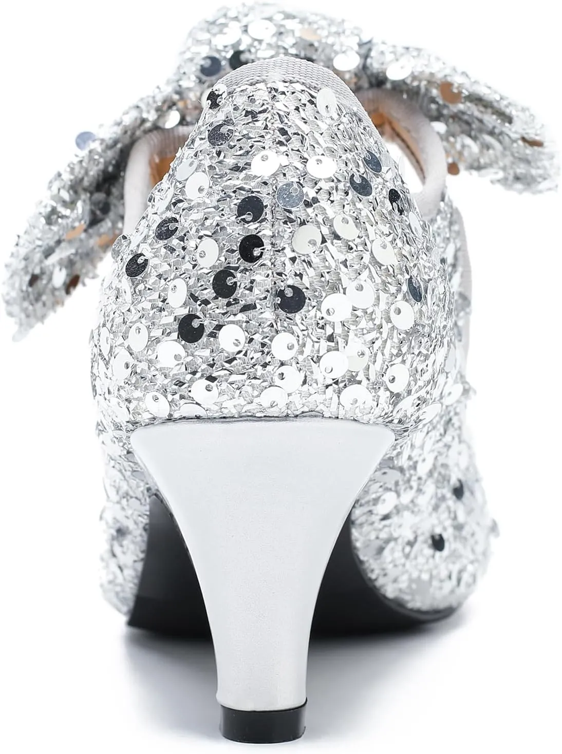 Women's Low Kitten Heels with Bow Mary Jane Sequin Pumps Comfortable Vintage Dance Wedding Dress Shoes