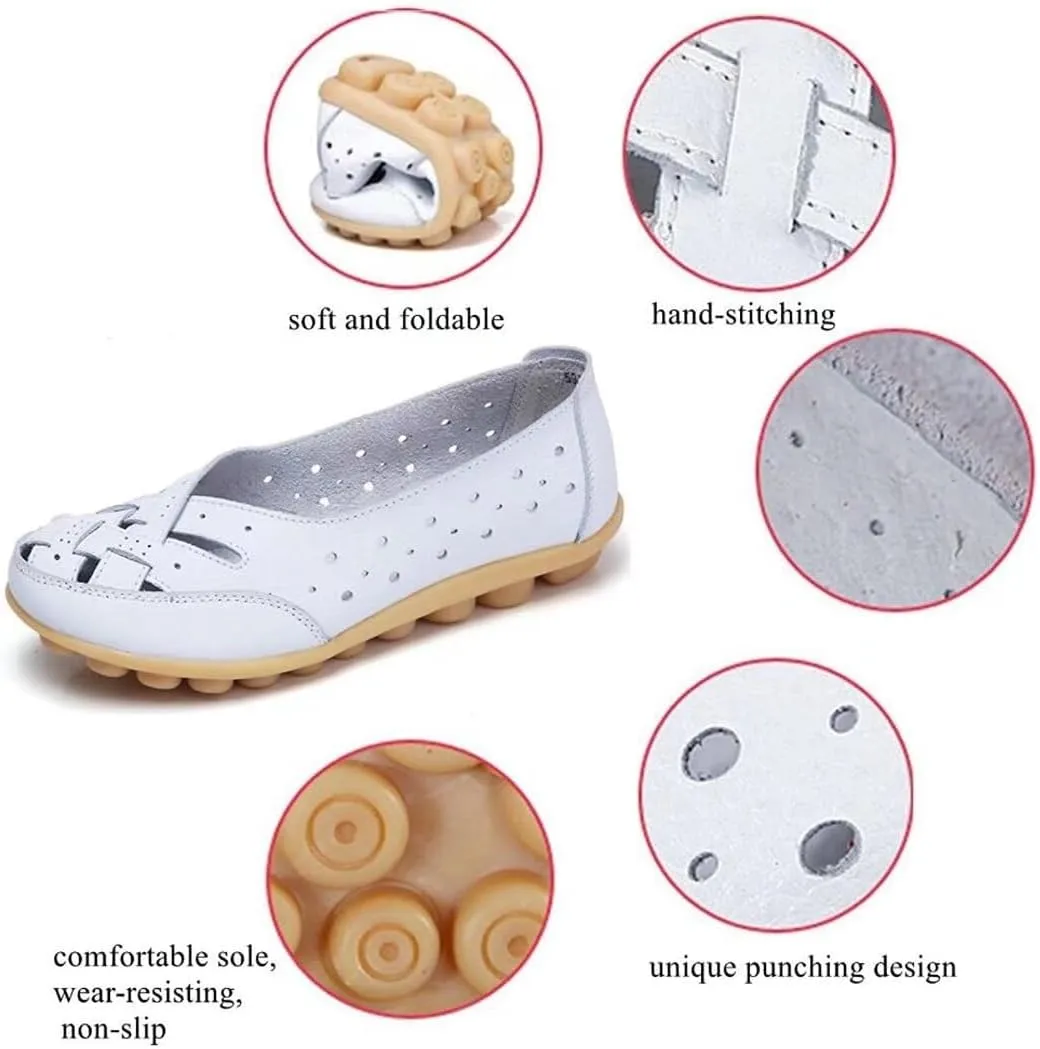 Womens Orthopedic Loafers Wide Width Hollow Out Breathable Loafers Faux Leather Sandals Comfortable Non Slip Shoes Lightweight Casual Sandal Summer Walking Shoes for Beach Vacation Flats Sandal