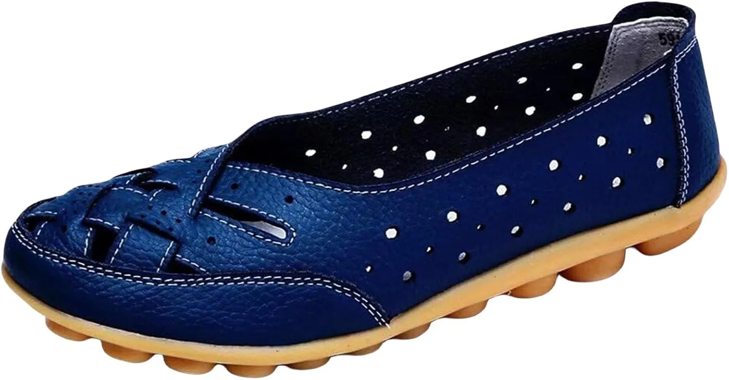 Womens Orthopedic Loafers Wide Width Hollow Out Breathable Loafers Faux Leather Sandals Comfortable Non Slip Shoes Lightweight Casual Sandal Summer Walking Shoes for Beach Vacation Flats Sandal