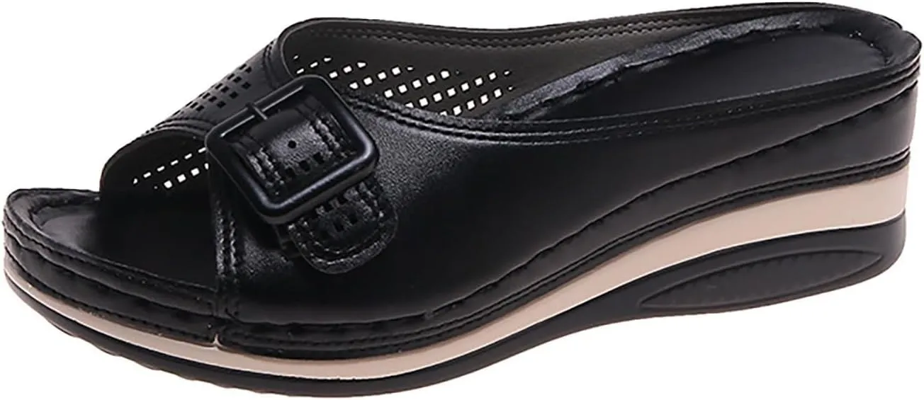 Women's Orthopedic Sandals Arch-Support Slip On Platform Hollow-Out Open Toe Slippers Beach Mules Flip Flops