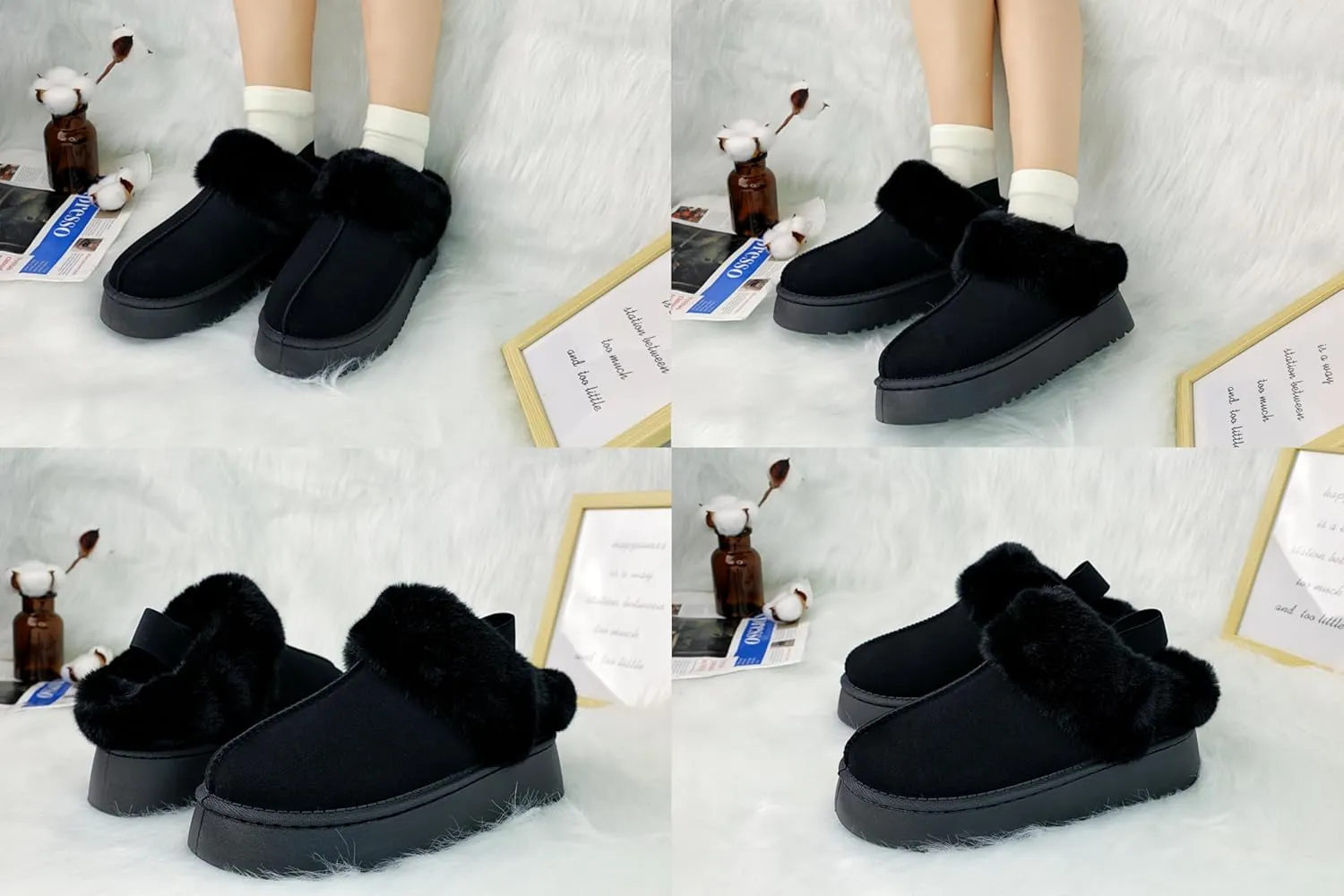 Women's Platform Slippers Winter Mini Boots Anti-Slip Suede Slip on Women Sneakers Fur Lined House Slippers for Indoor Outdoor