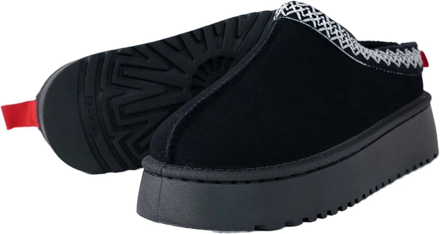 Women's Platform Slippers Winter Mini Boots Anti-Slip Suede Slip on Women Sneakers Fur Lined House Slippers for Indoor Outdoor