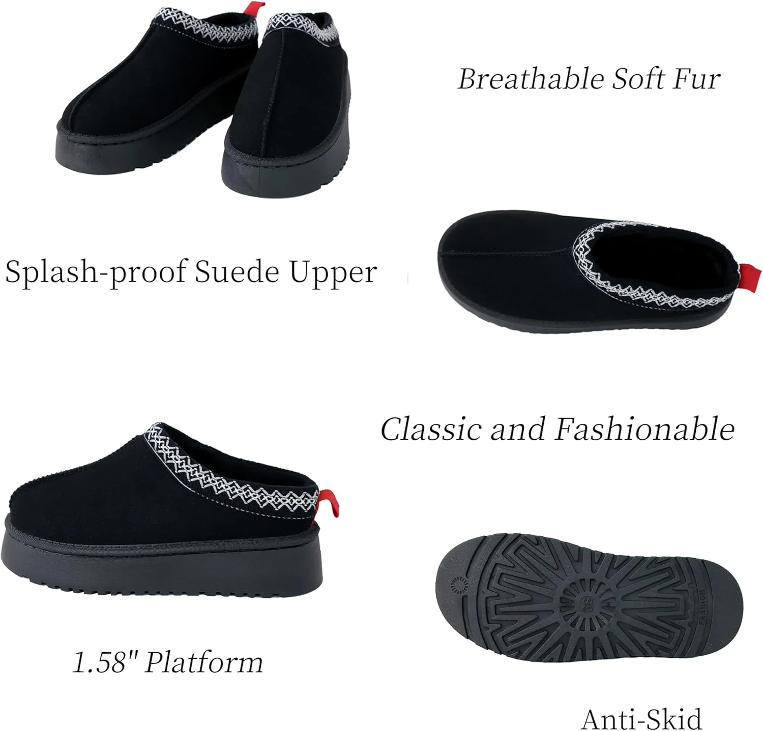 Women's Platform Slippers Winter Mini Boots Anti-Slip Suede Slip on Women Sneakers Fur Lined House Slippers for Indoor Outdoor