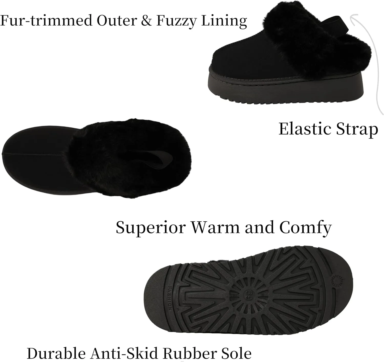 Women's Platform Slippers Winter Mini Boots Anti-Slip Suede Slip on Women Sneakers Fur Lined House Slippers for Indoor Outdoor