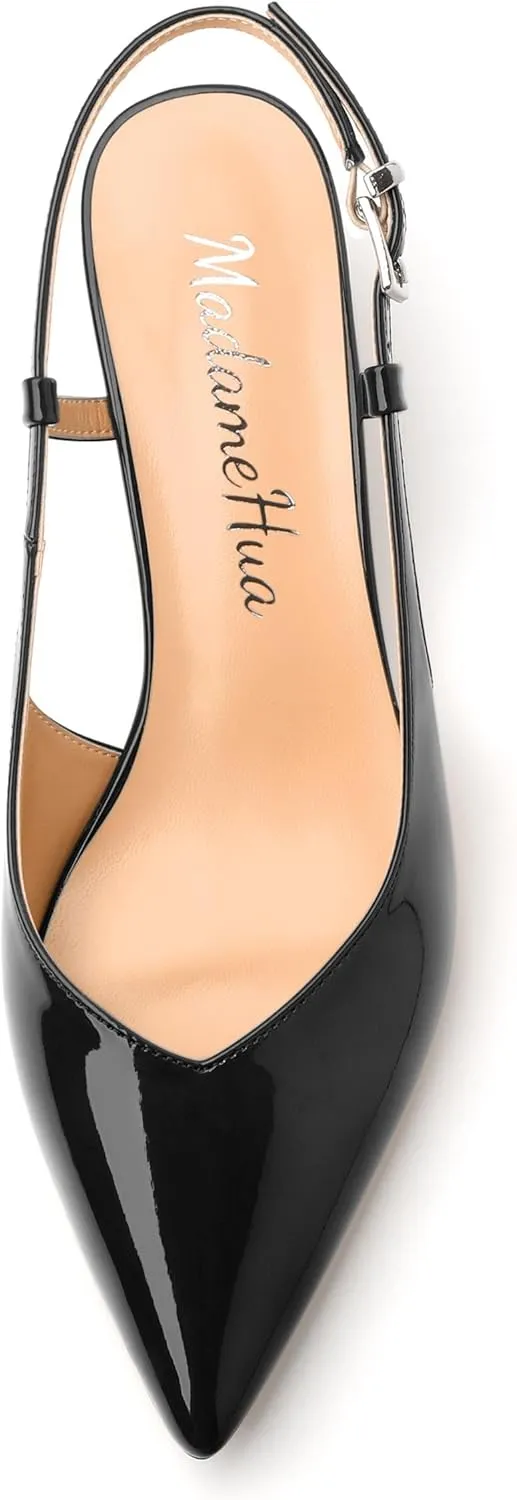 Women's Pumps, Pointed Toe Kitten Low Heels Pumps for Women, Closed Toe Slingback Low Heels Dress Shoes