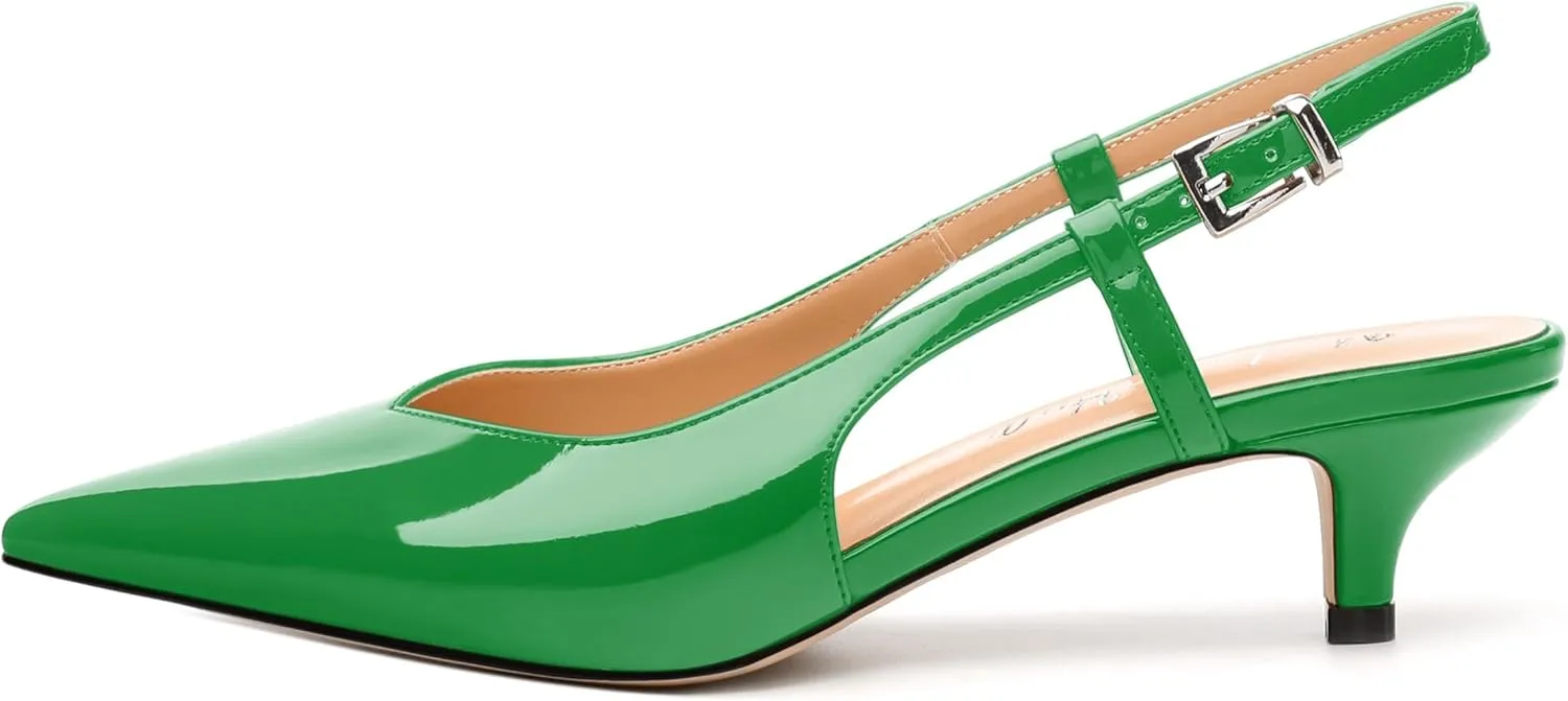Women's Pumps, Pointed Toe Kitten Low Heels Pumps for Women, Closed Toe Slingback Low Heels Dress Shoes