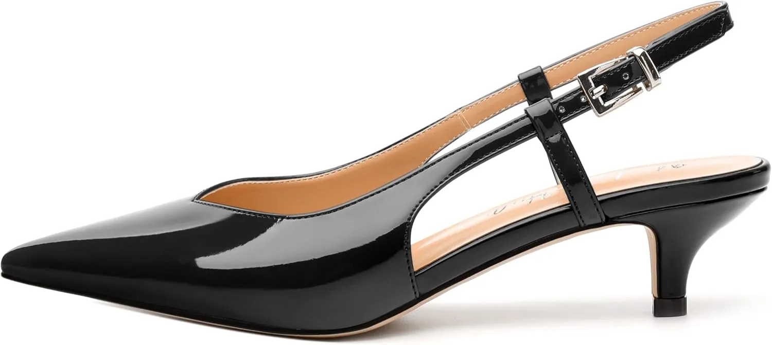Women's Pumps, Pointed Toe Kitten Low Heels Pumps for Women, Closed Toe Slingback Low Heels Dress Shoes