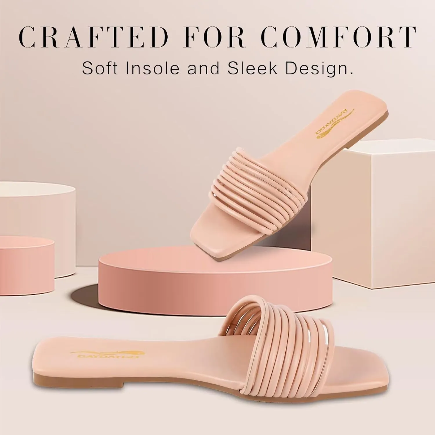 Women's Slide Sandals - Comfy Slip-On Design with Sleek Straps for Casual Elegance - Fashionable and Trendy Summer Flat Slides Shoes for Girls and Women