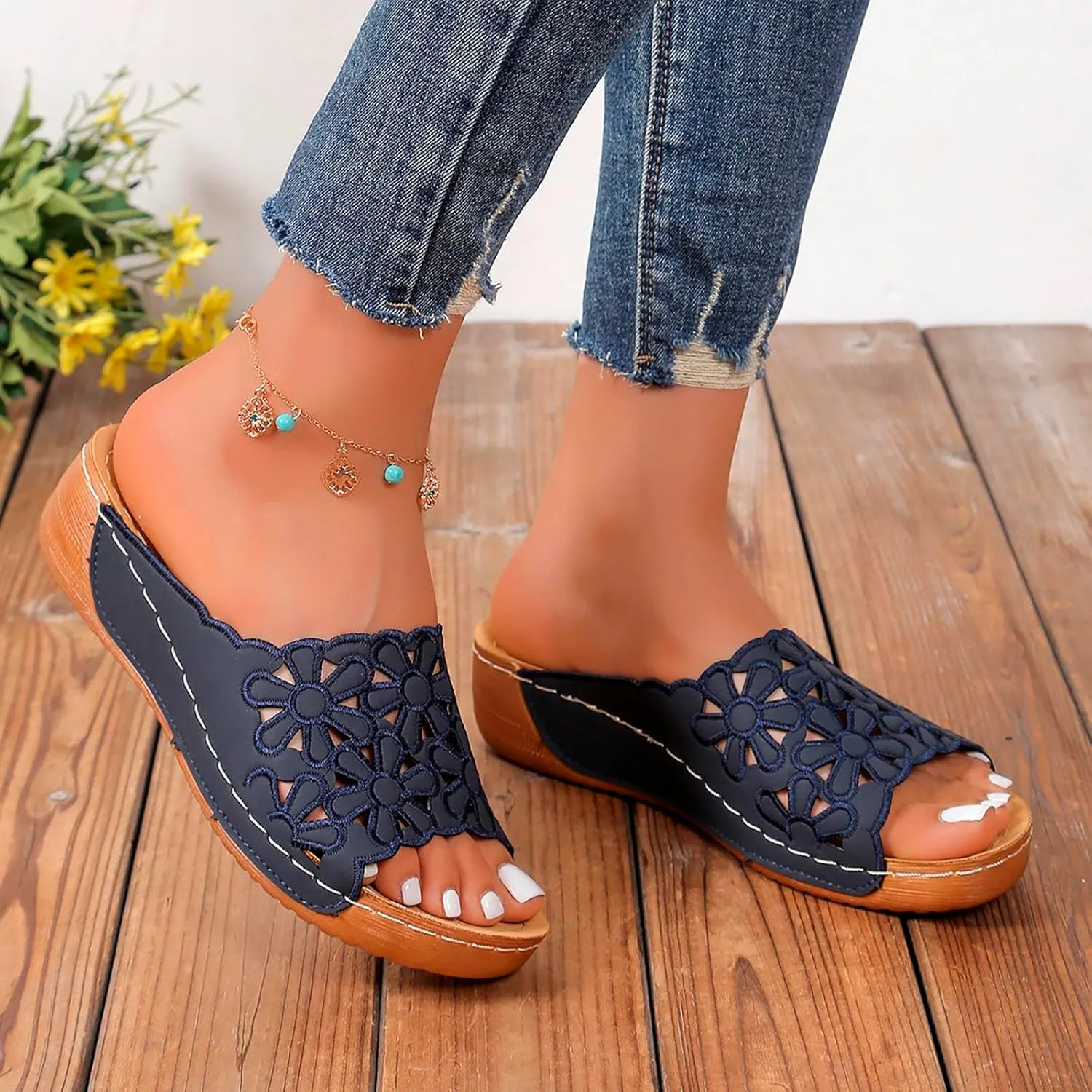 Women's Soft Soled Wedge Sandal Summer Open Toe Wedges Sandals Comfortable Slides Sandals Versatile Sandals